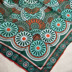 Retro Floral Green & Orange Square Scarf